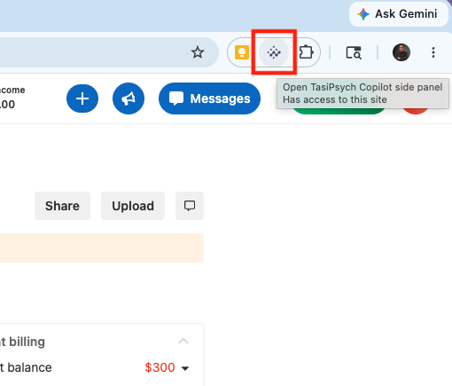 TasiPsych Copilot icon pinned to the Chrome toolbar