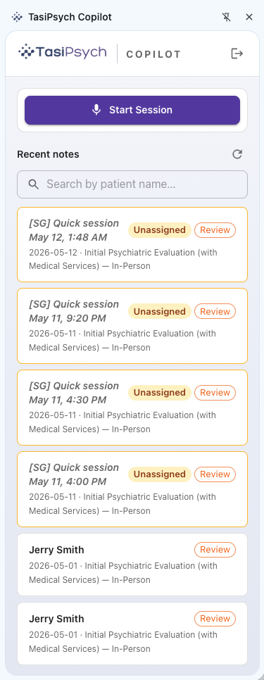 TasiPsych Copilot session capture