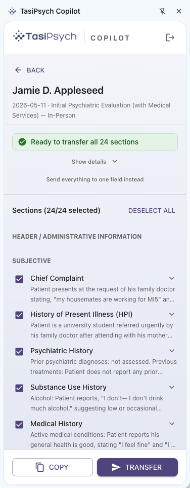 TasiPsych Copilot finalized note